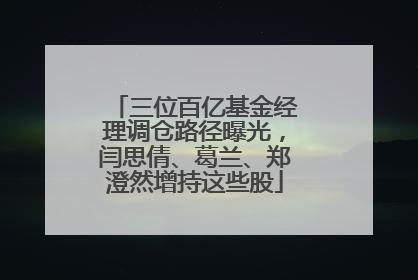 三位百亿基金经理调仓路径曝光，闫思倩、葛兰、郑澄然增持这些股