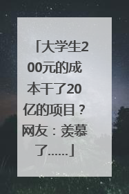 大学生200元的成本干了20亿的项目？网友：羡慕了……